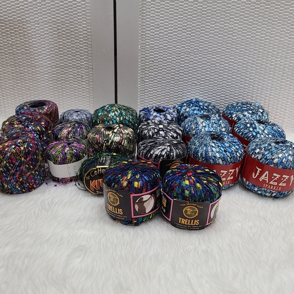 20 assorted ladder trellis yarn bundle yarn lot Jazzy Sparkle Lion Brand & More